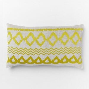 Set of 2: West Elm Embroidered Diamond Ikat Velvet Lumbar 12 x 21” Pillows